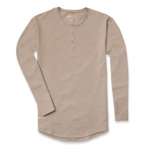 Tan Henley Drop-Cut Long Sleeve: LUX